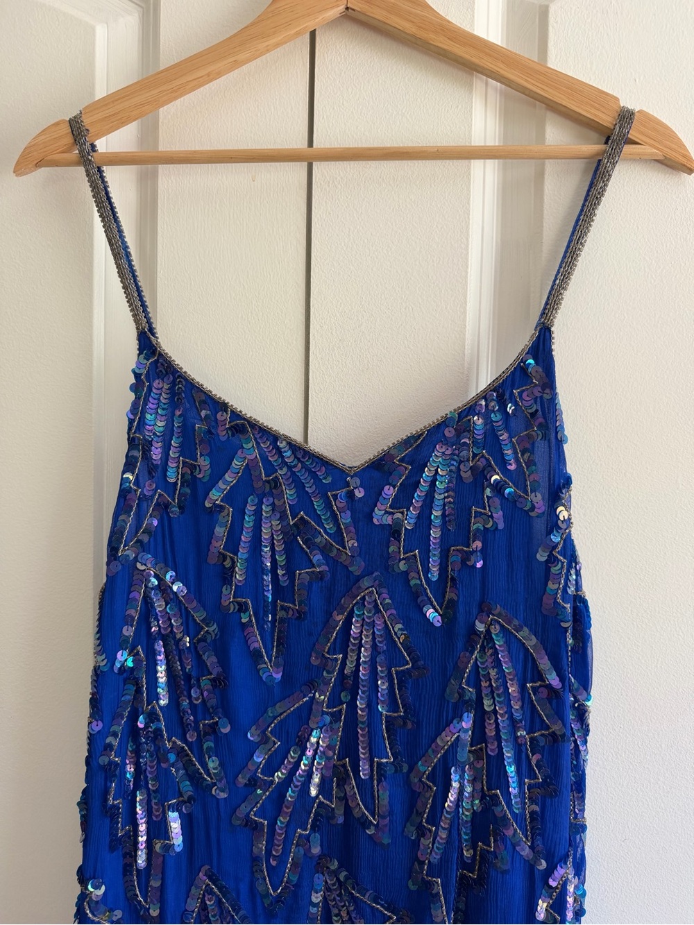 100% Silk Beaded Royal Blue Midi Slip Dress Sexy Evening Dress 1920s Party - Picture 4 of 8